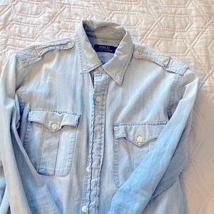 Mens button down polo denim shirt